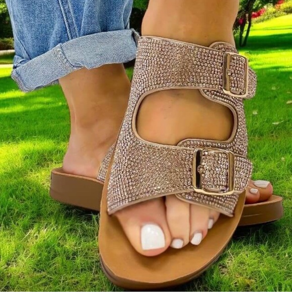 NWOT Corky’s Let’s be Real Rhinestone Slides Size 9 - Picture 2 of 11